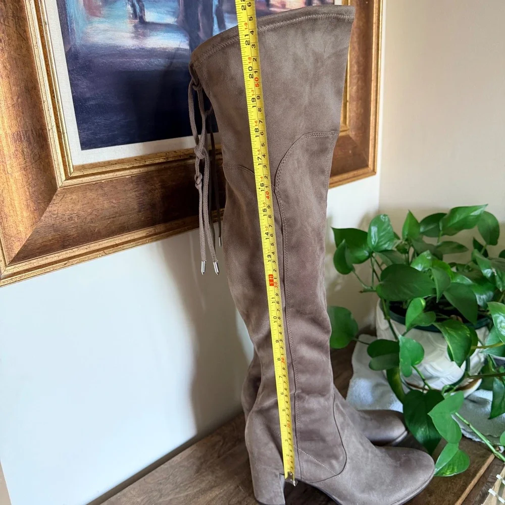Marc Fisher LTD Alina OTK Boots Womens 10 Taupe Block Heel Cottagecore Soft Girl